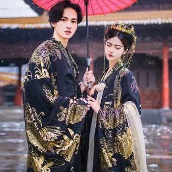 Винтажная одежда для пары, мужчины, Женщины, Древнекитайский традиционный костюм династии Тан, Черный комплект Hanfu, костюм для ролевых игр.