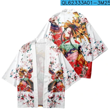 Летний пляжный повседневный кардиган Оверсайз Haori Женская традиционная одежда Японское кимоно с принтом Beauty Для мужчин Косплей