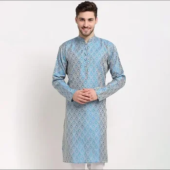 Традиционная индийская мужская рубашка из хлопка и жаккарда, длинный топ, весенняя блузка