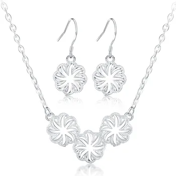Корейская мода стерлингового серебра 925 пробы Красивые цветы ожерелье серьги Ювелирные наборы для женщин подвески подарки для свадебной вечеринки ювелирные изделия