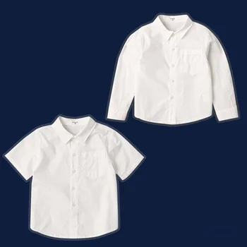 Детские рубашки для мальчиков и девочек, одежда с отложным воротником, детская рубашка из 100% хлопка, белая 100-170 см