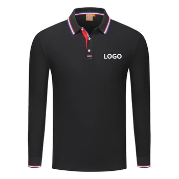 Однотонная мужская рубашка Поло с длинным рукавом, настраиваемый логотип компании, весенне-осенние рубашки для гольфа с длинными рукавами, повседневные рабочие топы