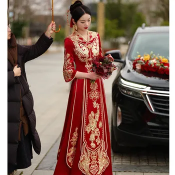 Yourqipao Роскошная китайская одежда Xiuhe Наборы свадебных платьев для тостов Старинные свадебные платья Женские свадебные платья для помолвки